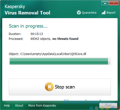 Kaspersky Virus Removal Tool thực hiện quét virus