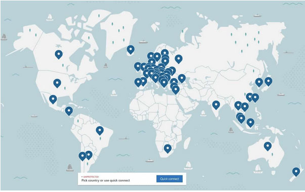 Máy chủ Nord VPN có sẵn ở nhiều quốc gia và khu vực