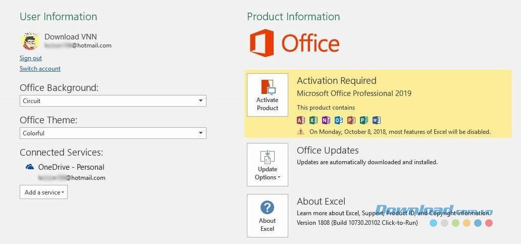 Giao diện Microsoft Office 2019
