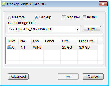 Giao diện phần mềm OneKey Ghost